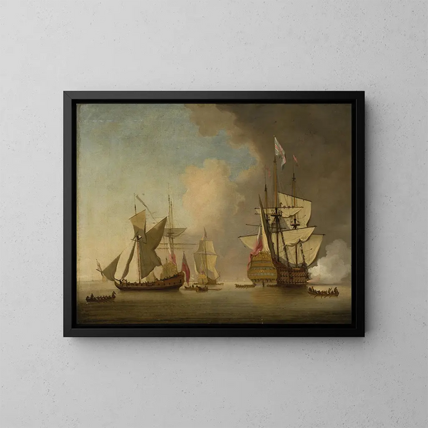 Bateaux en mer - Peter Monamy — gerahmtes Bild an der Wand