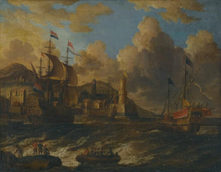 Peter van de Velde - Dutch Ships At Sea Off The Coast Of A Fortified Town.webp