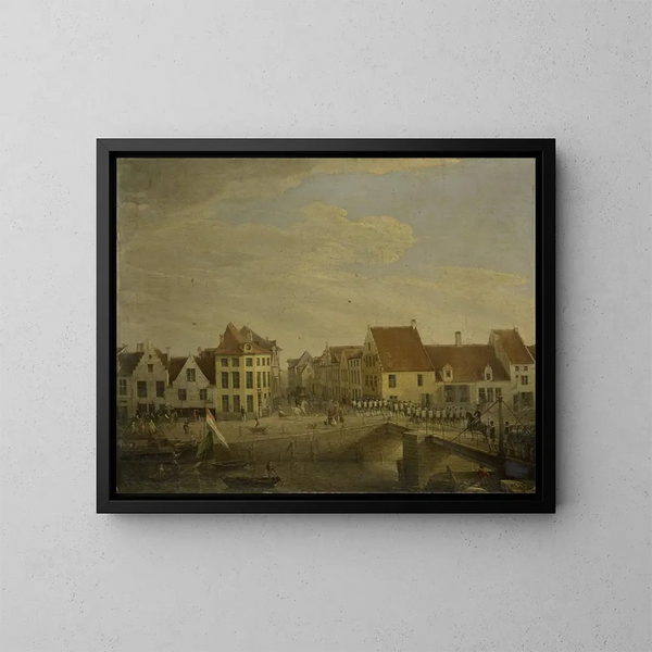 Niederländische Truppen, die die Festung von Dendermonde durchqueren - Petrus Christus — gerahmtes Bild an der Wand