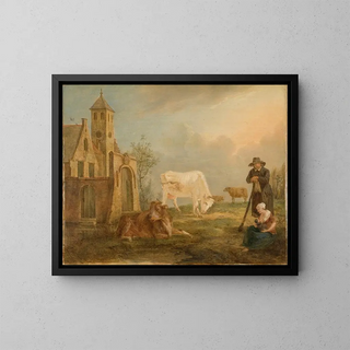 Petrus Johannes van Regemorter - Landscape with Peasants and Cows.webp