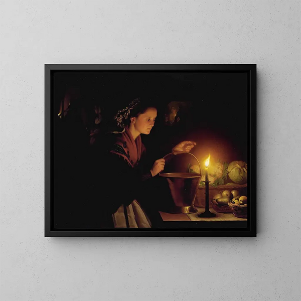 Eine Marktszene im Kerzenlicht - Petrus van Schendel — gerahmtes Bild an der Wand