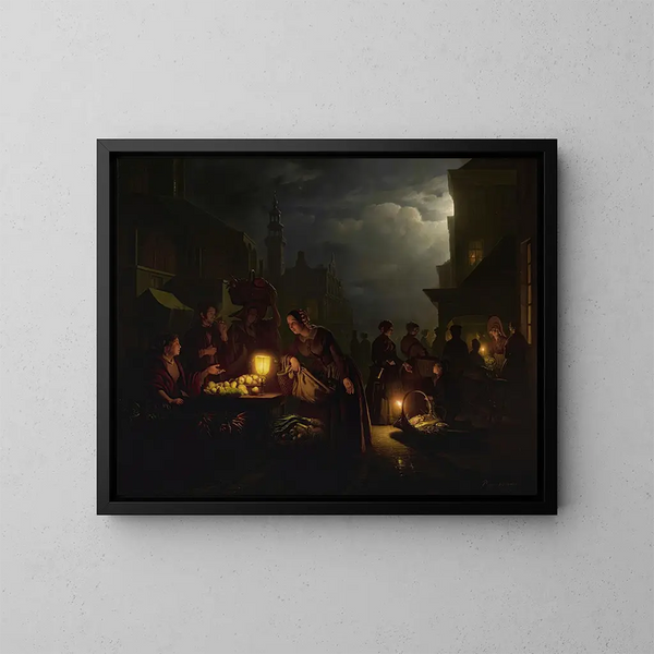 Der Kerzenmarkt - Petrus van Schendel — gerahmtes Bild an der Wand