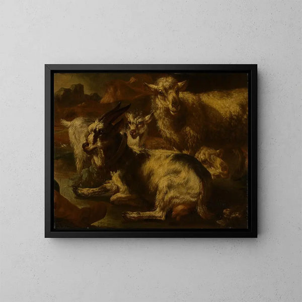 Gruppe von Ziegen und Schafen - Philipp Peter Roos — gerahmtes Bild an der Wand