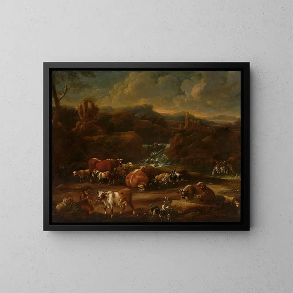 Herde in den Bergen - Philipp Peter Roos — gerahmtes Bild an der Wand