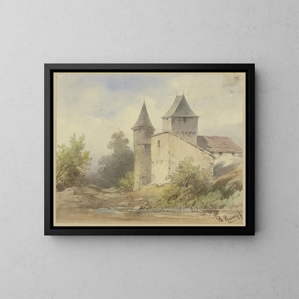 Gruppen von Gebäuden mit rundem Turm - Philipp Rumpf — gerahmtes Bild an der Wand