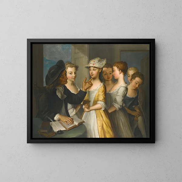 Schule für Mädchen - Philippe Mercier — gerahmtes Bild an der Wand