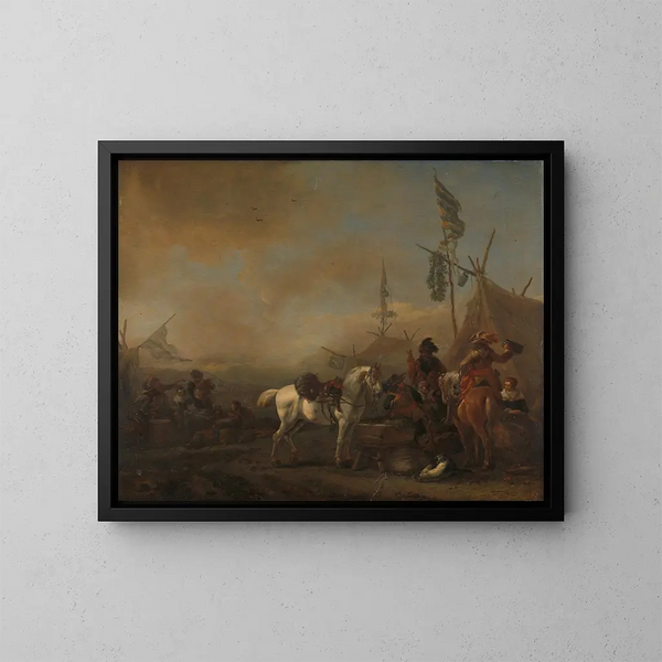 Ein Militärlager - Philips Wouwerman — gerahmtes Bild an der Wand