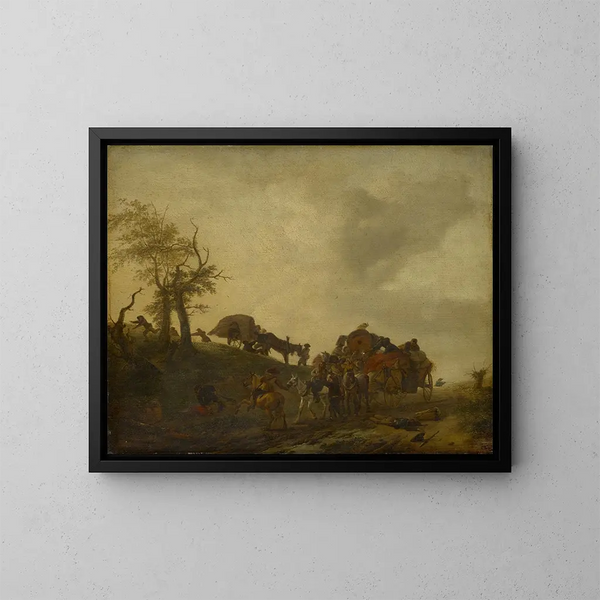 Eine Attacke gegen Reisende - Philips Wouwerman — gerahmtes Bild an der Wand