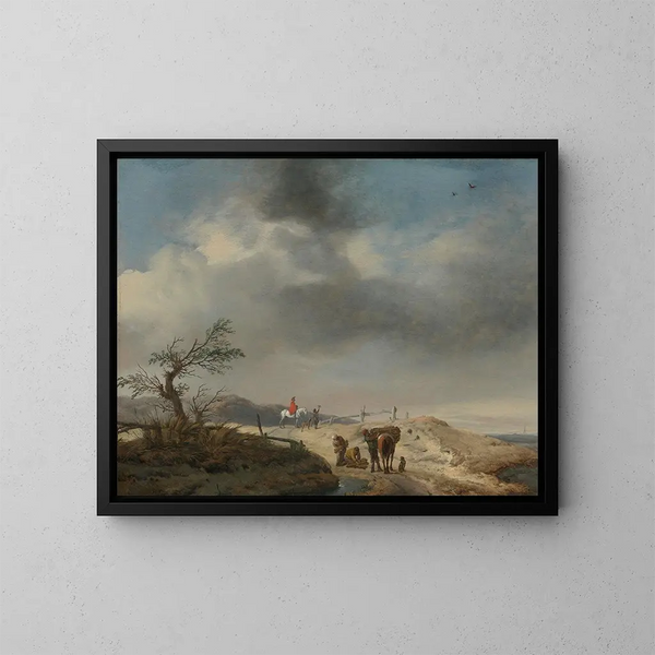 Landschaft mit Dünen und Figuren - Philips Wouwerman — gerahmtes Bild an der Wand