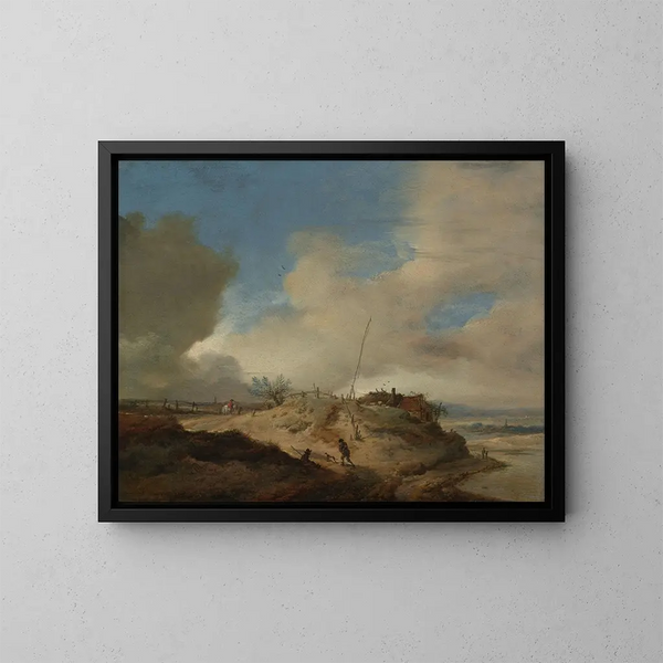 Landschaft mit Dünen und Leuchtturm - Philips Wouwerman — gerahmtes Bild an der Wand