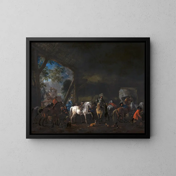 L'arrivée an der Stallung - Philips Wouwerman — gerahmtes Bild an der Wand