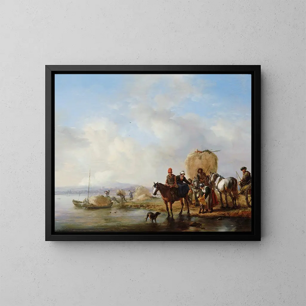 La Charrette de foin - Philips Wouwerman — gerahmtes Bild an der Wand