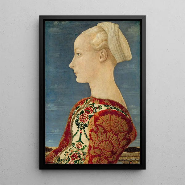 Portrait of a young lady - Piero del Pollaiolo — framed artwork on a wall