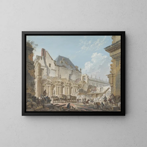 Demolizione dell'antico vestibolo del Palais-Royal a Parigi - Pierre-Antoine Demachy — quadro incorniciato alla parete