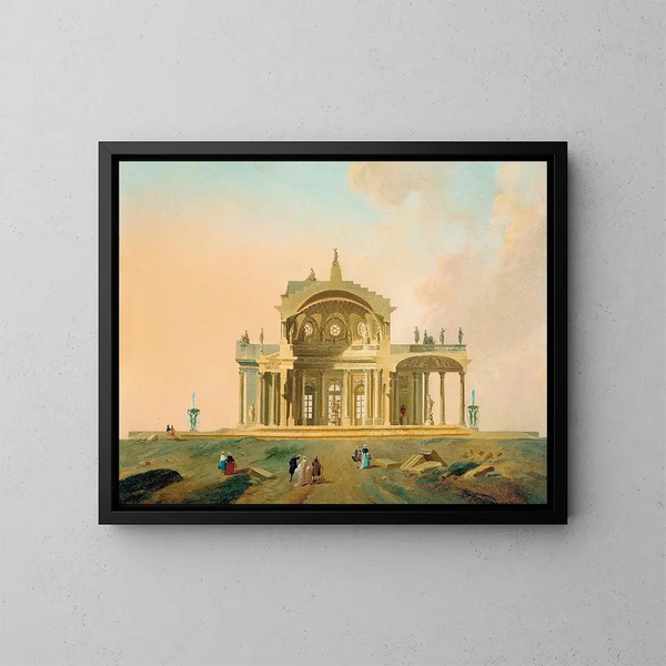 Studio architettonico fantastico con figure - Pierre-Antoine Demachy — quadro incorniciato alla parete