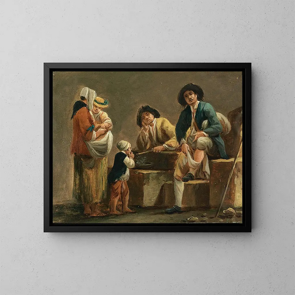 Scène di genere con contadini - Pierre-Antoine Demachy — quadro incorniciato alla parete