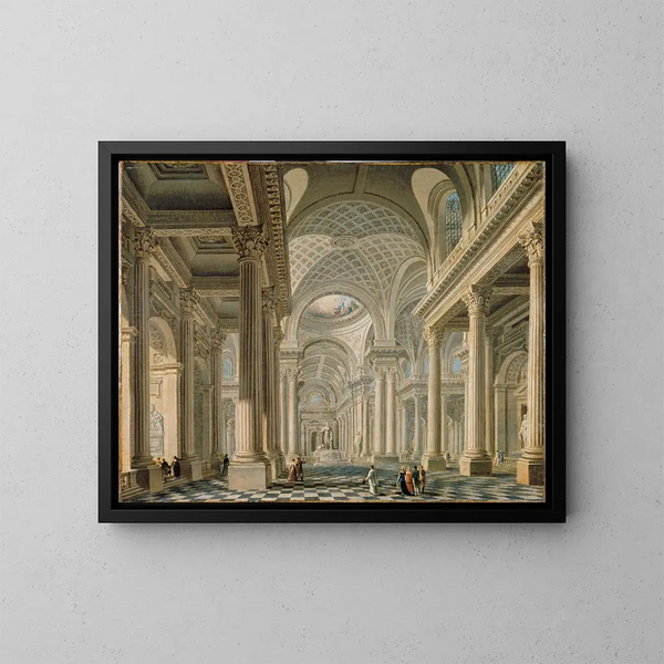 Interno della chiesa di La Madeleine secondo il progetto di Contant d'Ivry - Pierre-Antoine Demachy — quadro incorniciato alla parete
