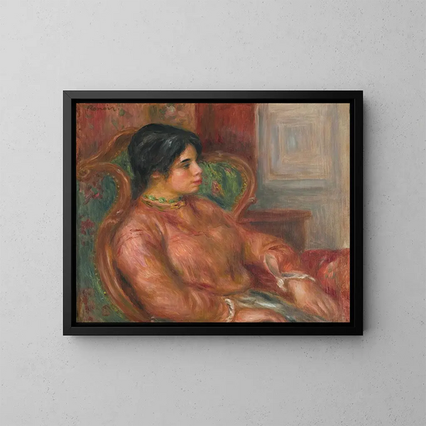 Frau am grünen Sessel - Pierre-Auguste Renoir — gerahmtes Bild an der Wand
