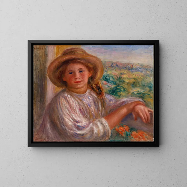 Junge Frau am Balkon, Cagnes - Pierre-Auguste Renoir — gerahmtes Bild an der Wand