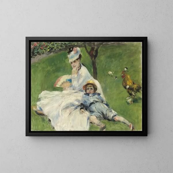 Madame Monet und ihr Sohn - Pierre-Auguste Renoir — gerahmtes Bild an der Wand