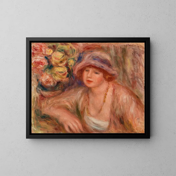 Frau mit aufgestütztem Ellbogen - Pierre-Auguste Renoir — gerahmtes Bild an der Wand