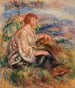 Frau in Tüllbluse und schwarzem Rock Frau in Tüllbluse und schwarzer Rock in einer Landschaft - Pierre-Auguste Renoir — Ansicht des Kunstwerks