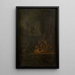 Men near a fire in the mountains - Pierre-Jacques Volaire — framed artwork on a wall