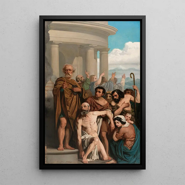 Saint Pierre guérissant un boiteux à la porte du temple - Pierre-Jules Jollivet — framed artwork on a wall