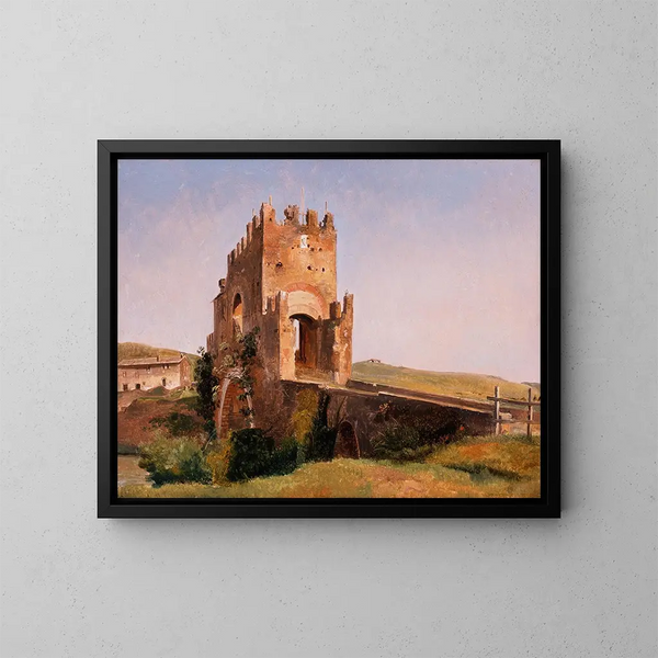 Vista del Ponte Nomentano nella campagna romana - Pierre-Nicolas Brisset — quadro incorniciato alla parete