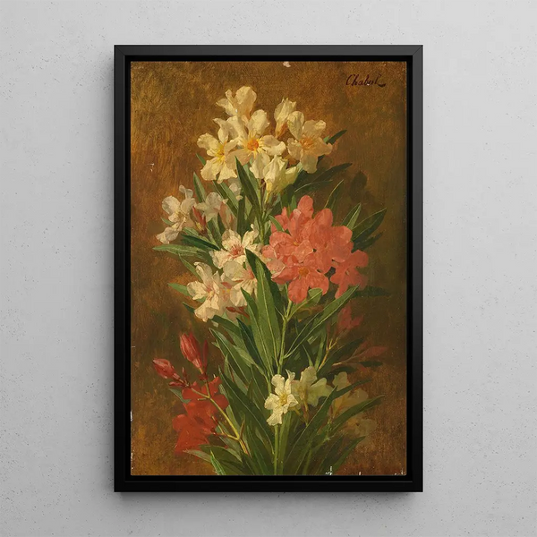 Red and white flowering oleander - Pierre Adrien Chabal-Dussurgey — framed artwork on a wall