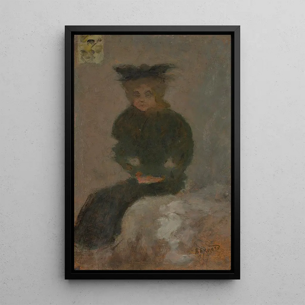 a seated woman with a black hat - Pierre Bonnard — framed artwork on a wall