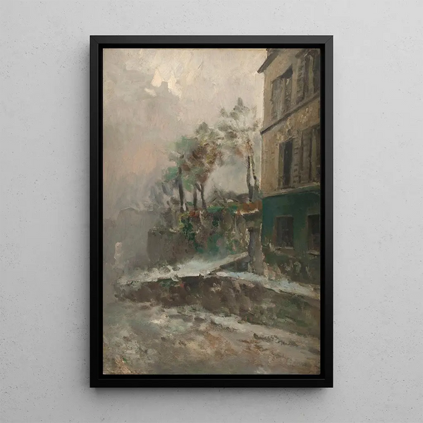 Rue de Montmartre sous la neige - Pierre Jacques Pelletier — framed artwork on a wall