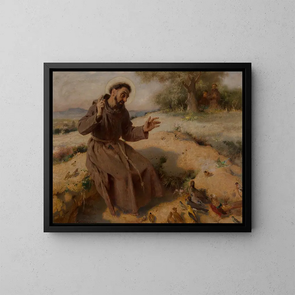 Saint François predigt den Vögeln - Pierre Jean Van der Ouderaa — gerahmtes Bild an der Wand