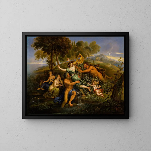 Pan und Syrinx - Pierre Mignard — gerahmtes Bild an der Wand