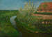 Kanal mit gebogenem Bewässerungskanal entlang eines Bauernhofs mit blühenden Bäumen - Piet Mondrian — Ansicht des Kunstwerks