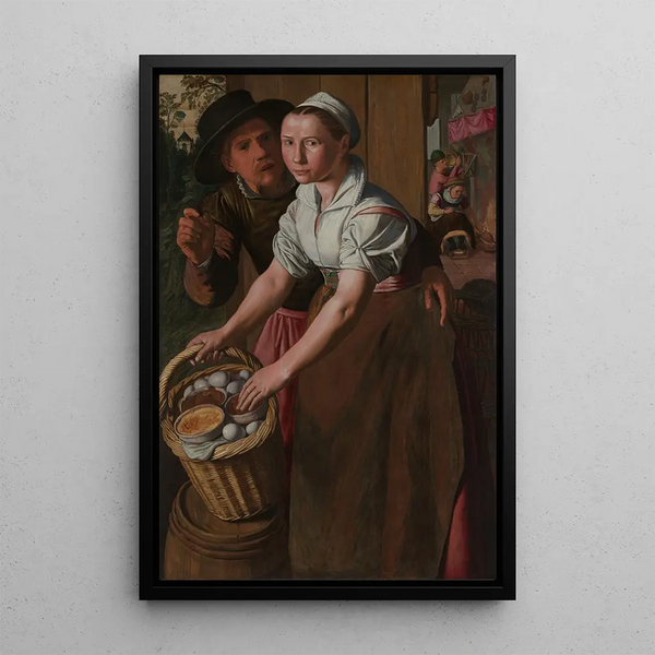 Die Mädchen mit Eiern - Pieter Aertsen — gerahmtes Bild an der Wand