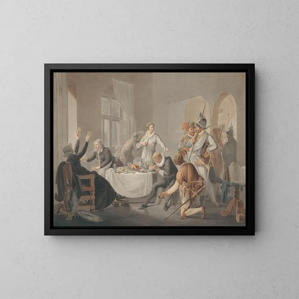 PD Hasselaer si fa conoscere quando gli spagnoli vogliono arrestare suo fratello Claes Dirkz al suo posto. - Pieter Bartholomeusz Barbiers — quadro incorniciato alla parete