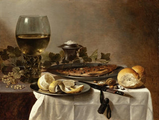 Pieter Claesz - Still Life with Herring Wine and Bread.webp