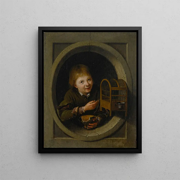 Pieter Cornelisz van Slingelandt - Boy In a Window With a Birdcage.webp