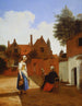 Corte di Delft la sera, una donna filando - Pieter de Hooch — vista dell’opera
