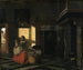 Innen-Gemälde mit einer Mutter neben einem Kinderbett - Pieter de Hooch — Ansicht des Kunstwerks