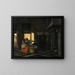 Innen-Gemälde mit einer Mutter neben einem Kinderbett - Pieter de Hooch — gerahmtes Bild an der Wand
