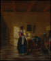 Woman with a Water Jug and a Man Near a Bed - Pieter de Hooch — artwork view