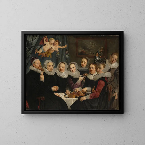 Théodore Schrevelius und seine Familie am Tisch - Pieter Fransz de Grebber — gerahmtes Bild an der Wand