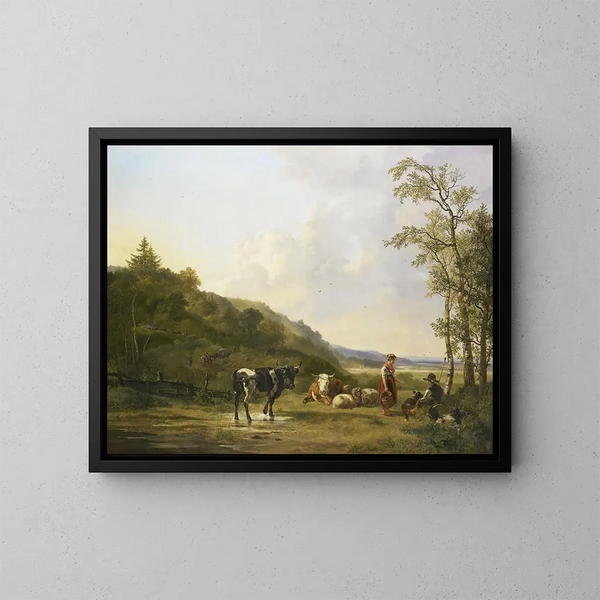 Paesaggio con pastori e bestiame - Pieter Gerardus van Os — quadro incorniciato alla parete