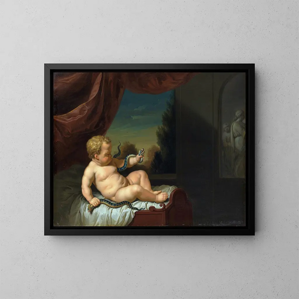 Ercole bambino con un serpente - Pieter van der Werff — quadro incorniciato alla parete