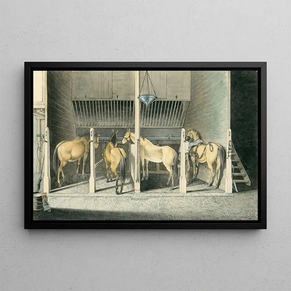 Pieter van Loon - Vier paarden in stalboxen Scharreweide.webp