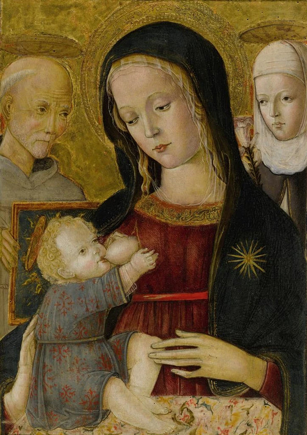 the Virgin and Child with Saint Bernardin and Saint Catherine of Siena - Pietro di Domenico — framed artwork on a wall