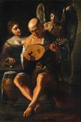 Pietro Paolini - An elderly man playing the guitar with a woman and a putto in attendance.webp