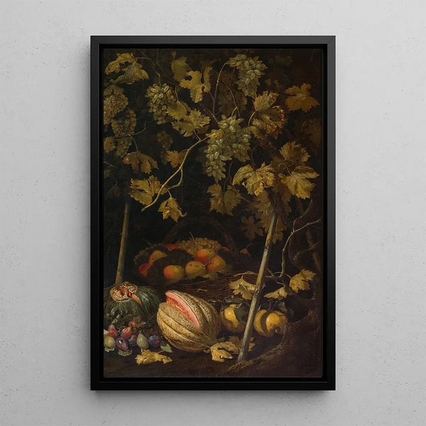 Still life with fruits and vine - Pietro Paolo Bonzi — framed artwork on a wall